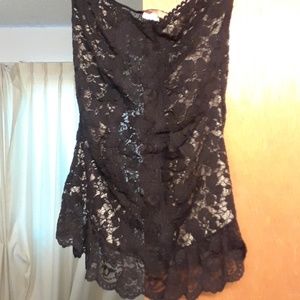 Sheer lace tube top nude frill date sheer top M